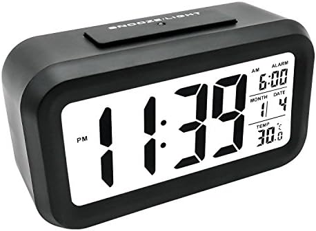 SKIT Light-sensor Smart Silent Bold Display LED Digital Alarm Clock w/ Date Temperature, Snooze, Sensor Light, Night Light (Black)