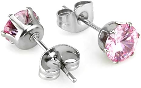 8 Pairs Stainless Steel Stud Earrings Cubic Zirconia Multicolor Hypoallergenic