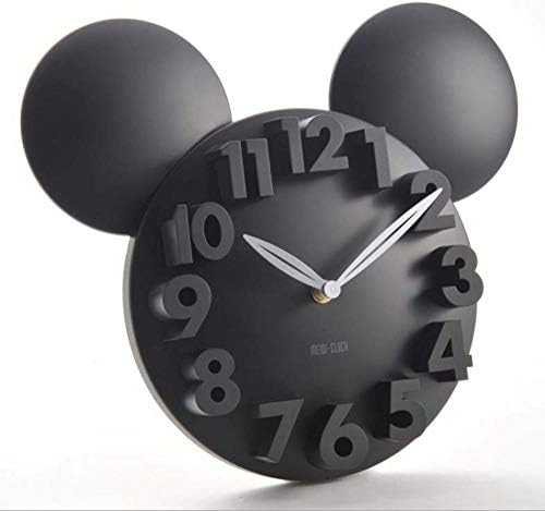 JIZI Modern Designer Mickey Mouse 3D Wall Clock Acrylic Digital Wall Clock Large Wall Clock Kitchen Watch Horloge mural For Children@Black_10 inch