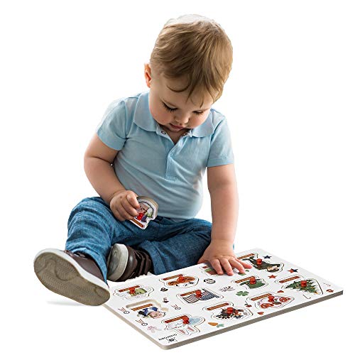 Gleeporte Wooden Peg Puzzle, Holiday Theme - Learning Educational Pegged Puzzle for Toddler & Kids (11 pcs)
