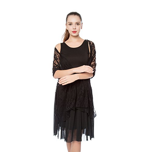 Women Lightweight Rose Lace Shawl, Gzcvba Bridal Evening Party Wrap Scarf (Black) - Thumbnail 3