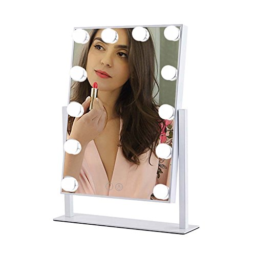 Geek-House Lighted Vanity Mirror Hollywood Style Makeup Tabletops, Large Cosmetic Mirror with 12 x 3W Super Bright Dimmable Touch Control LED Bulbs, White