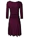 MISSKY Women 3/4 Long Sleeve Crossover Wrap V Neck Ruched Waist Slimming Swing Midi Cocktail Dress (L, Deep Wine)