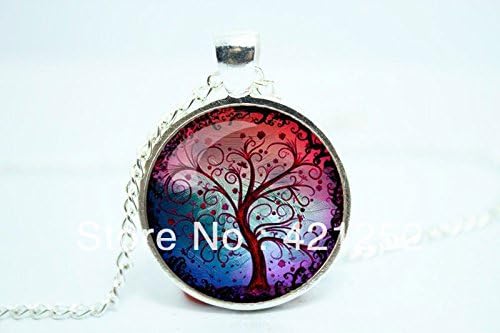 Pretty Lee 2015 Fashion Tree Of Life Necklace Silver Plate Glass Cabochon Necklace Christmas gift
