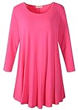 LARACE Women 3/4 Sleeve Tunic Top Loose Fit Flare T-Shirt(1X, Rosepink)