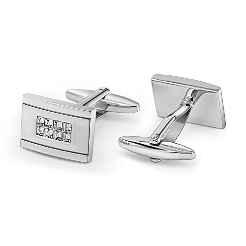 Mr.Van Swarovski Crystal Cufflinks Rectangle Cuff Links Set for Men Wedding Party - Thumbnail 4