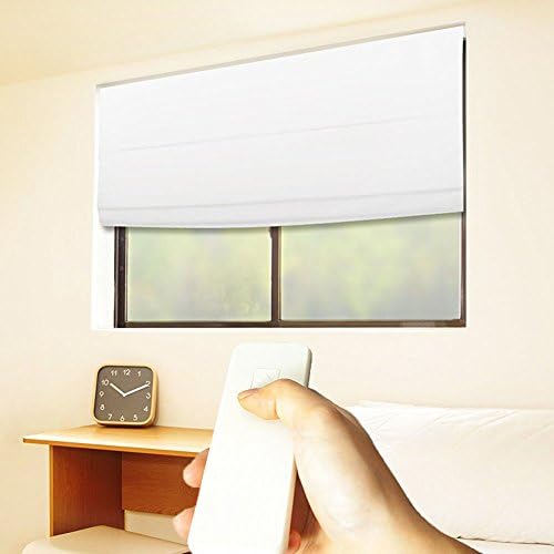Taiwan Present Godear Design Cordless Roman Shades, Motorized-Remote, Thermal Insulated Blackout Curtain - 23" W x 64" H, White