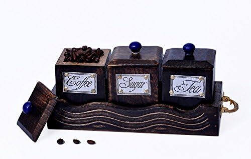 Kitchen Supplier Tea, Cofee, Sugar 3 Piece Canister Set handmade by Indian artisans