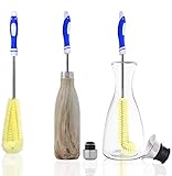 ArtiGifts 16½-in Extra Long Handled Water Bottle Brush Cleaner with L-shape Cleaning Head, Easy for Cleaning Bottles, Tumblers, Pitchers, Coffee Carafes, Flower Vases and Electric Kettles, Blue Grip