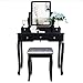 BEWISHOME Vanity Table Set with Mirror & Cushioned Stool Dressing Table Vanity Makeup Table 5 Drawers 2 Dividers Movable Organizers Black FST01H