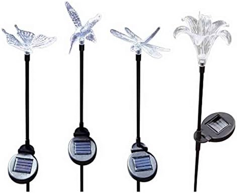 Cellrizon Solar Lily Flower, Hummingbird, Butterfly and Dragonfly Garden Stake Chameleon Multi-color LED Lights 4-Piece/Pack