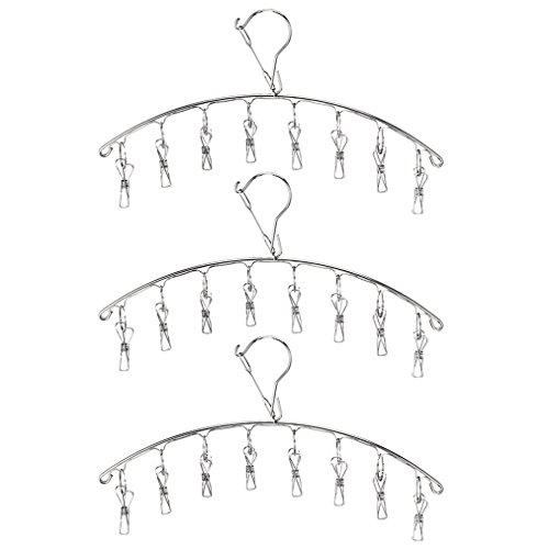 KEREITH 3Pack Sock Dryer Hanger Laundry Drying Rack Indoor Outdoor Drip Hanger with 10 Pegs Drying Towels, Diapers, Baby Clothes,Underwear, Glves,Delicate Bras(3pack laundry pegs)