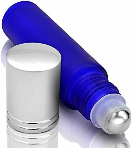 2PM Essentials™ 6 Pack - 10ml Elegant Frosted Glass Roll On Bottles with Perfect Stainless Steel Roller Ball &amp; Brushed Aluminum Cap. Best Small Refillable Empty Glass Bottle Applicator Professionally Designed For Perfume - Wax - Lip Balm - Aromatherapy - Essential Oils - Deodorant. Choose Frost Cobalt Blue Or Frost White. BPA Free Roller Seat With Metal Ball Prevents Leaks and Provides Even Application Every Time. No Question Asked 100% Lifetime Satisfaction Guarantee. Harness The Powers Of Natural Essential Oils Now! (6, Frosted Cobalt Blue)