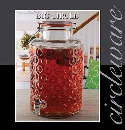Circleware Circles Glass Beverage Dispenser with Locking Lid, Fun Party Entertainment Home & Kitchen Glassware Water Pitcher for Juice, Beer, Kombucha and Cold Drinks, Hermetic, Huge 2.5 Gallon