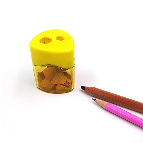 Yexpress Pack of 12 Assorted Colors Plastic Manual Pencil Sharpener Set Double Holes Triangular Shape With Cover and Receptacle for School and Work