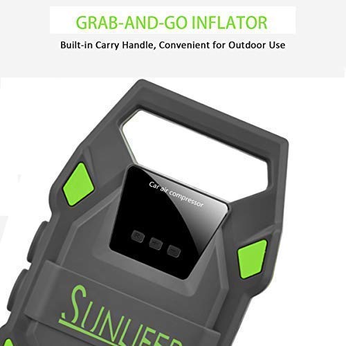 Sunlifer Digital Tire Inflator, 12V Portable Air Compressor, 150 PSI Auto Tire Pump with Bright Flashlight, SOS Emergency Light and Carry Handle for Car, Motorcycle, Bike and Other Inflatable (Green)