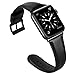 OUHENG Compatible with Apple Watch Band 42mm 44mm, Genuine Leather Band Replacement Compatible with Apple Watch Series 5 4 3 2 1 42mm 44mm Sport and Edition, Black