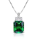 BONLAVIE Womens Pendant Necklace with Created Emerald Cubic Zirconia CZ Birthstone 925 Sterling Silver Chain Pendant Christmas Romantic Date Gift