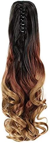 Neverland Beauty 22" Claw on Triple Ombre Three Tone Synthetic Curly Wavy Ponytail Hair Extensions Brown Black to Sandy Red to Sandy Brown