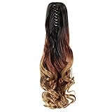 Neverland Beauty 22" Claw on Triple Ombre Three Tone Synthetic Curly Wavy Ponytail Hair Extensions Brown Black to Sandy Red to Blonde