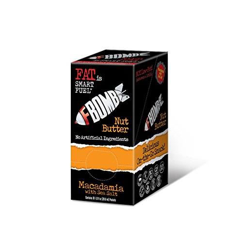 FBOMB Fat Bomb – Macadamia with Sea Salt Nut Butter – All-Natural On-the-Go Snack / Low Carb Energy / High Quality Fat / Keto, Paleo, Vegan Friendly – 1-Ounce Packets, 10-Count Box