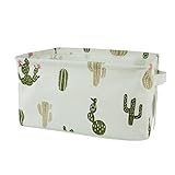 Homiak Canvas Fabric Foldable Organizer Storage Basket with Handle, Collapsible and Convenient for Nursery and Babies Room (Green Cactus)