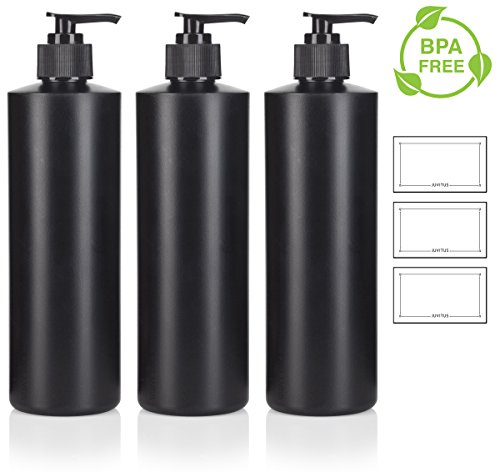 16 oz Black Refillable Plastic  Squeeze Bottle with Lotion P