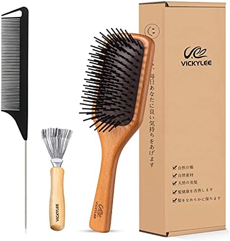 Vickylee ヘアブラシ 木製櫛 美髪ケア 頭皮マッサージ 静電気防止 木ブラシ