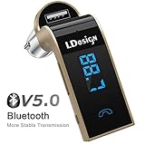 Bluetooth FM Transmitter, LDesign Wireless in-Car FM Radio Adapter Car Kit with Handsfree Call | AUX Input | HD 4-Modes Music Play Applicable for iPhone, Samsung and Other Smartphone,Tablet-Gold