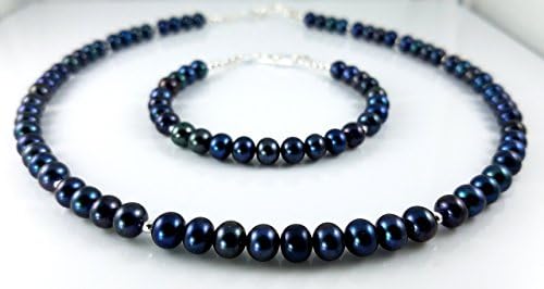 Black Freshwater Pearl Silver Necklace Bracelet Stargazer's Magic February June November Birthstone