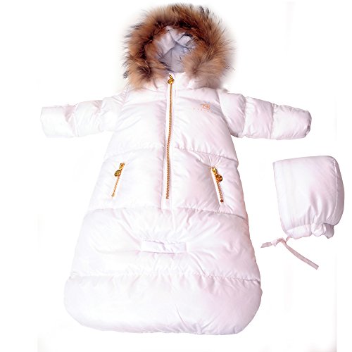 Bebebon Complete Infant Baby Snowsuit Stroller Bunting Footmuff Layette Coat (Fur Snowsuit, White)