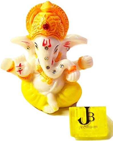 2.5" Mini Lord Ganesh Poly Marble Idol. Hindu God of Success (Yellow) - FREE Agarbati (Incense stick) stand