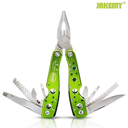 Jakemy Multitool, Mini Pocket Folding 10 in 1 Knife, Pliers, Screwdriver with Sheath, Multi Purpose Stainless Steel Portable Survival Tool for Camping, Fishing, hiking, Kids’ love