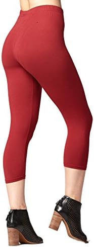 Conceited Premium Ultra Soft Women’s Capri Cropped Leggings - High Waist - 20 Colors 2 Sizes by One Size (0-12), Burgundy