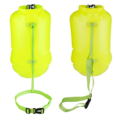 20L Waterproof Dry Bag, Ultralight Swim Buoy and Safety Float for Open Water Triathletes, Kayak, Snorkeling,Surfers, Beach, Swimming, Boating with Adjustable Waist Belt (fluo green) - Thumbnail 6