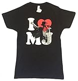 Michael Jackson I Heart Love MJ Image Girls Juniors Black T Shirt (M)
