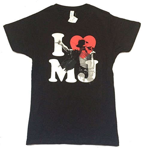 Michael Jackson I Heart Love MJ Image Girls Juniors Black T Shirt (M)