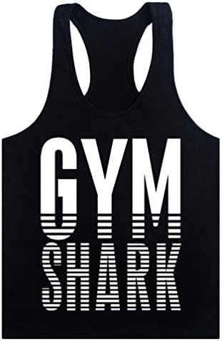 MITIAO Men GYM Shark Loose Workout BodyBuilding Stringer Tank Top Black White XL