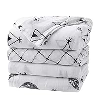 upsimples Baby Swaddle Blanket Unisex Swaddle Wrap Soft Silky Bamboo Muslin Swaddle Blankets Neutral Receiving Blanket for Boys and Girls, Large 47 x 47 inches, Set of 4-Arrow/Feather/Tent/Crisscross