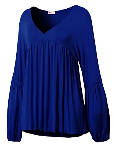 H2H Women's Long Sleeve V-Neck Blouses with Soft Rayon Fabric RoyalBlue US M/Asia M (CWTTL0182)