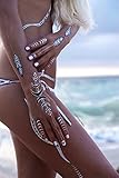 B&S FEEL Shimmer Designs Metallic Temporary Tattoos in Gold Silver Black and White, 4 Sheets