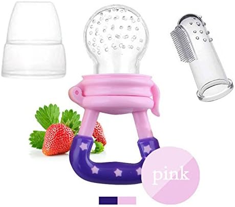 Octmami Baby Fruit Feeder Pacifier And Baby Finger Toothbrush Set, Baby Fresh Food Feeder Nibbler, Infant Fruit Teething Toy, Finger Toothbrush For Babies (Pink)