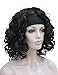 Kalyss 3/4 Half Wig Women's Short Full Curly Premium Synthetic Hair Wig with Black Headband (Black 1B)