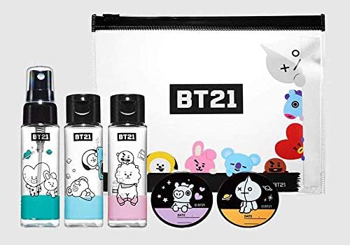 BTS Travel Kit Cosmetic Refillable Bottles Zipper Bag with BTS Characters_Official Goods + Mediheal BTS Mask Pack (One Sheet, Random Character)