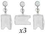 Metal Badge Reel & ID Holders Rigid Retractable Plastic Horizontal and Vertical Two Sided Clear Name Tags Case, 3 Sets Pair, Multi-Card Labels Credit Card Holder for Employees Name Wallet Key Ring