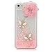 iPhone SE Case,iPhone 5S Case,iPhone 5 Case - Mavis's Diary 3D Bling Handmade Pink Love Heart Flowing Liquid with Flower Butterfly Shiny Diamond Clear Hard Cover with Cute Dust Plug & Crystal Pen