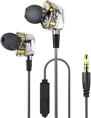 In-Ear Earphones Dual Dynamic Driver Wired Earbuds with microphone18K Gold Plating Super Sweatproof For Gym Running with volume control