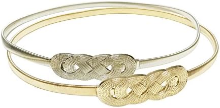 Torostra Womens Skinny Metal Belt Elastic Chain Waistband Stretchy Waist Belts Wedding Belt Fashion Thin Belts for Dress-Twine 2PCS