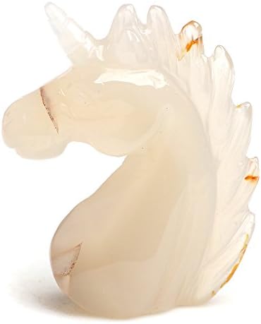 Yujianni2.5'' Natural Crystal Handcrafted Unicorn Figurine, Healing Energy Carved Ornament Gemstone (white agate)