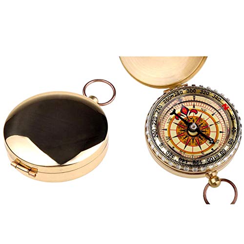 Cozylkx Brass Pocket Watch Compass Luminous Portable Compass Navigational Tool for Hiking Camping
